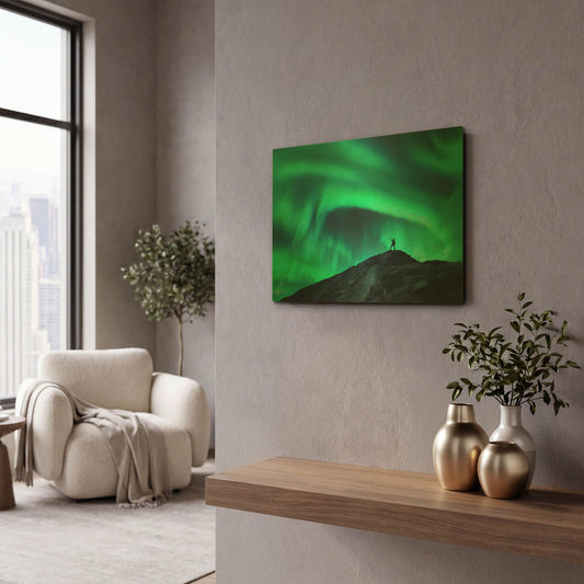 'Northern Lights And Woman' By LUXE Gold Metal Wall Art