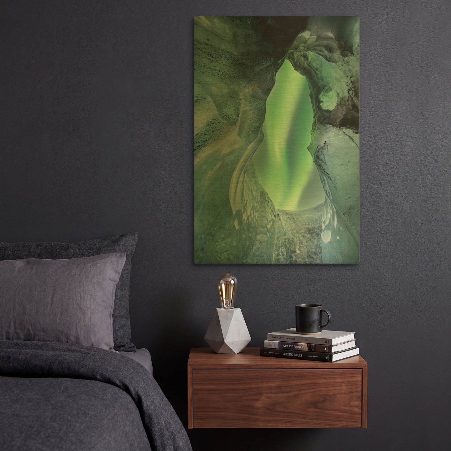 'Northern Lights Aurora Borealis Over Glacier Ice 1' By LUXE Gold Metal Wall Art