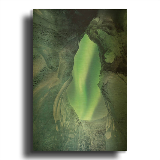 'Northern Lights Aurora Borealis Over Glacier Ice 1' By LUXE Gold Metal Wall Art