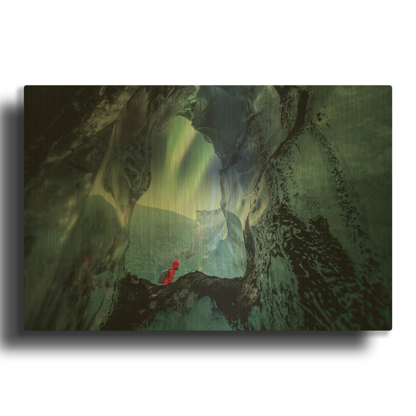 'Northern Lights Aurora Borealis Over Glacier Ice 2' By LUXE Gold Metal Wall Art