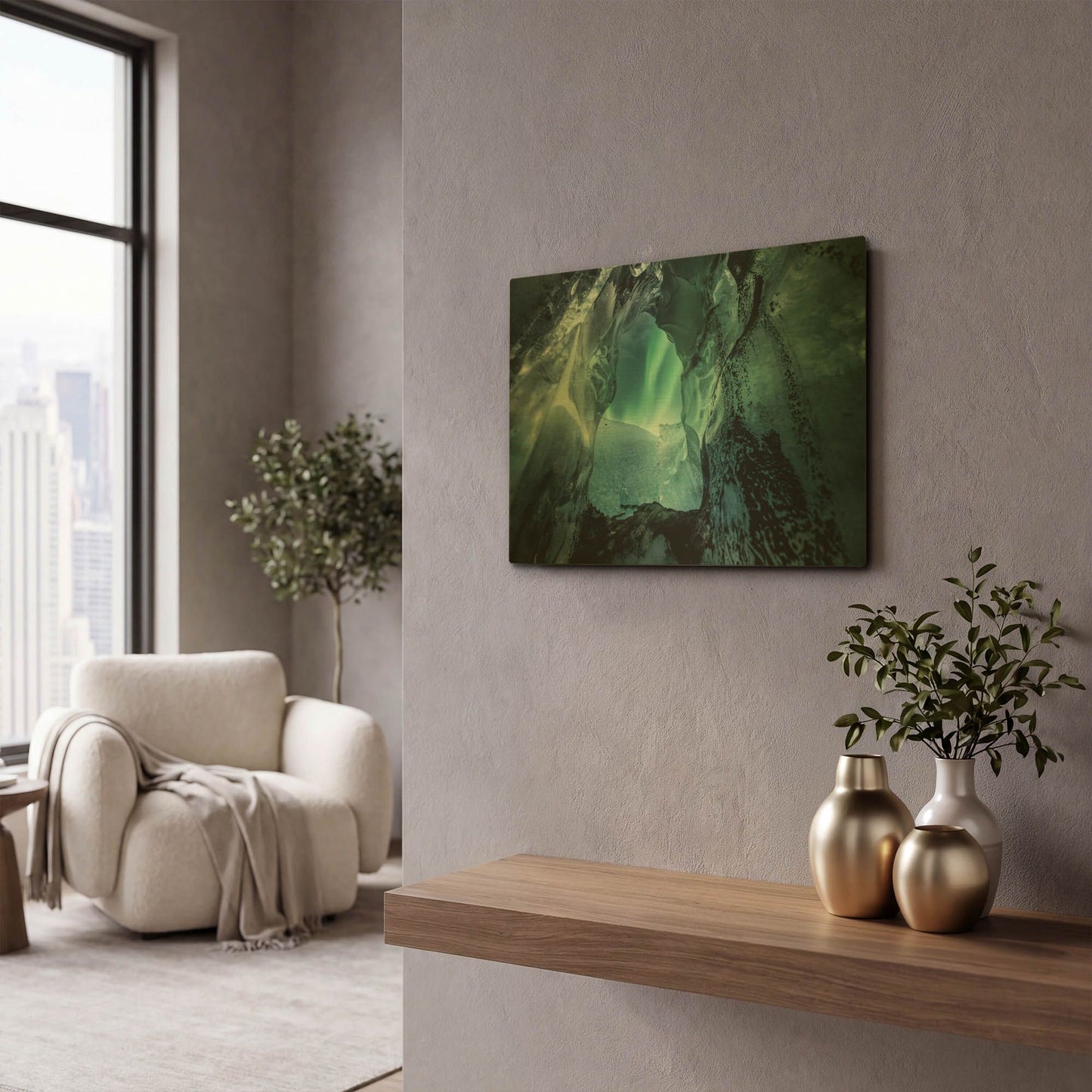 'Northern Lights Aurora Borealis Over Glacier Ice 3' By LUXE Gold Metal Wall Art