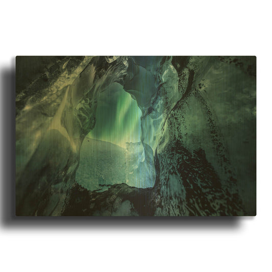 'Northern Lights Aurora Borealis Over Glacier Ice 3' By LUXE Gold Metal Wall Art