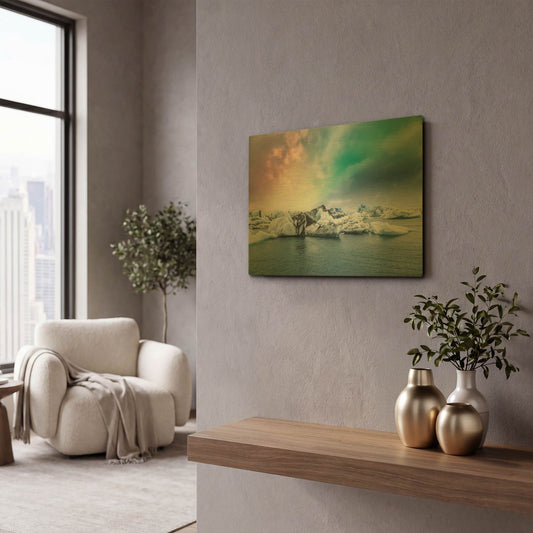 'Northern Lights Aurora Borealis Over Jokulsarlon' By LUXE Gold Metal Wall Art