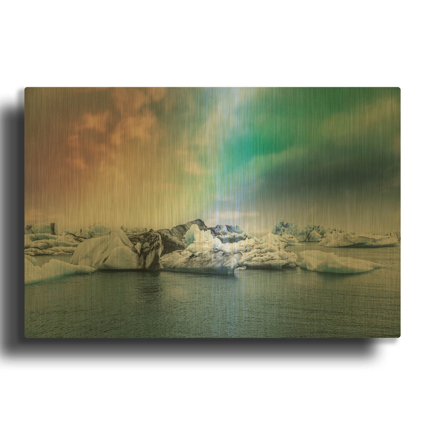 'Northern Lights Aurora Borealis Over Jokulsarlon' By LUXE Gold Metal Wall Art