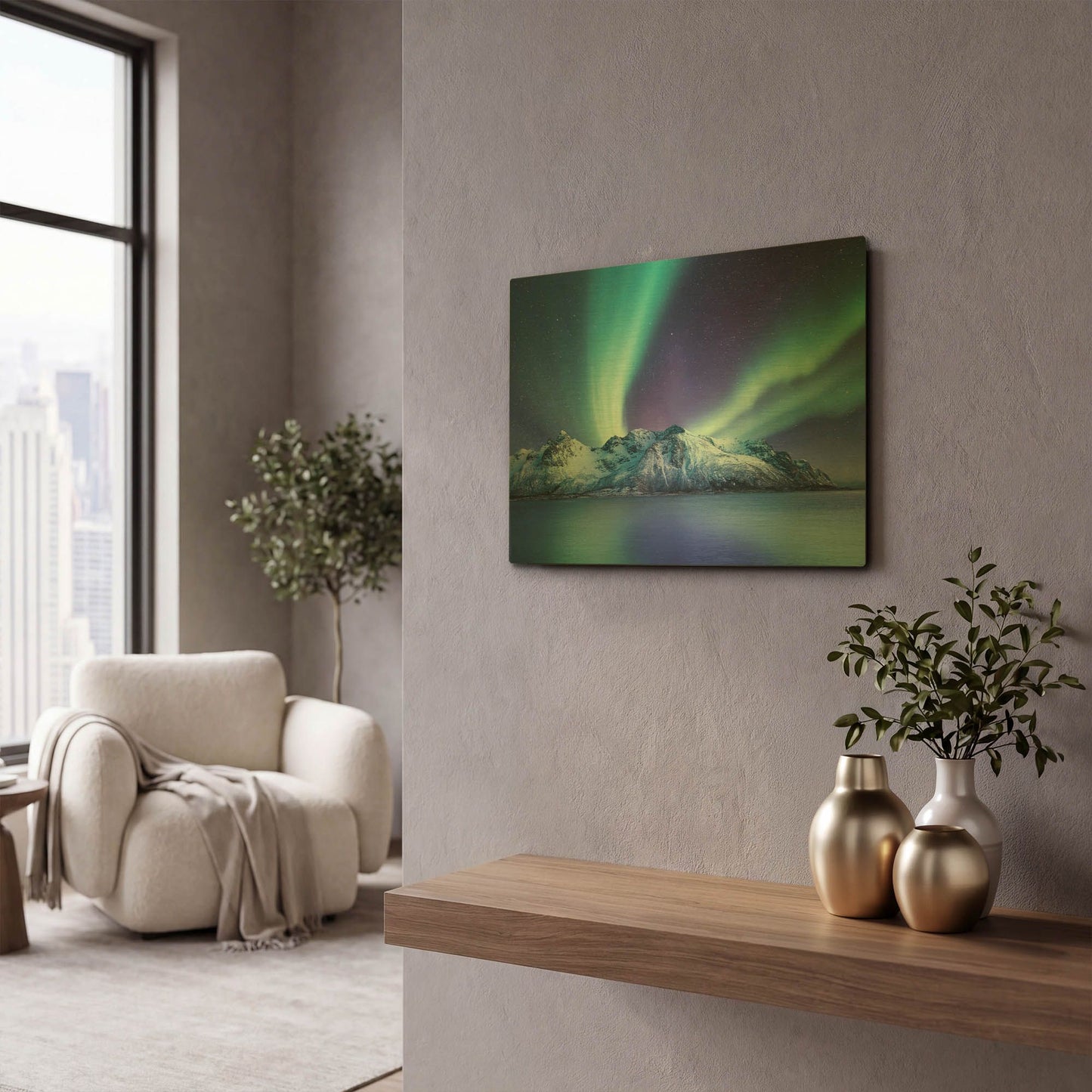 'Northern Lights In The Lofoten Islands Norway 1' By LUXE Gold Metal Wall Art