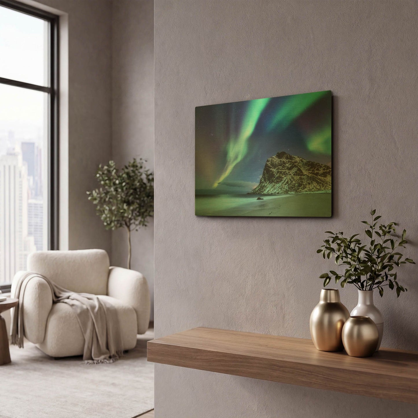 'Northern Lights In The Lofoten Islands Norway 2' By LUXE Gold Metal Wall Art