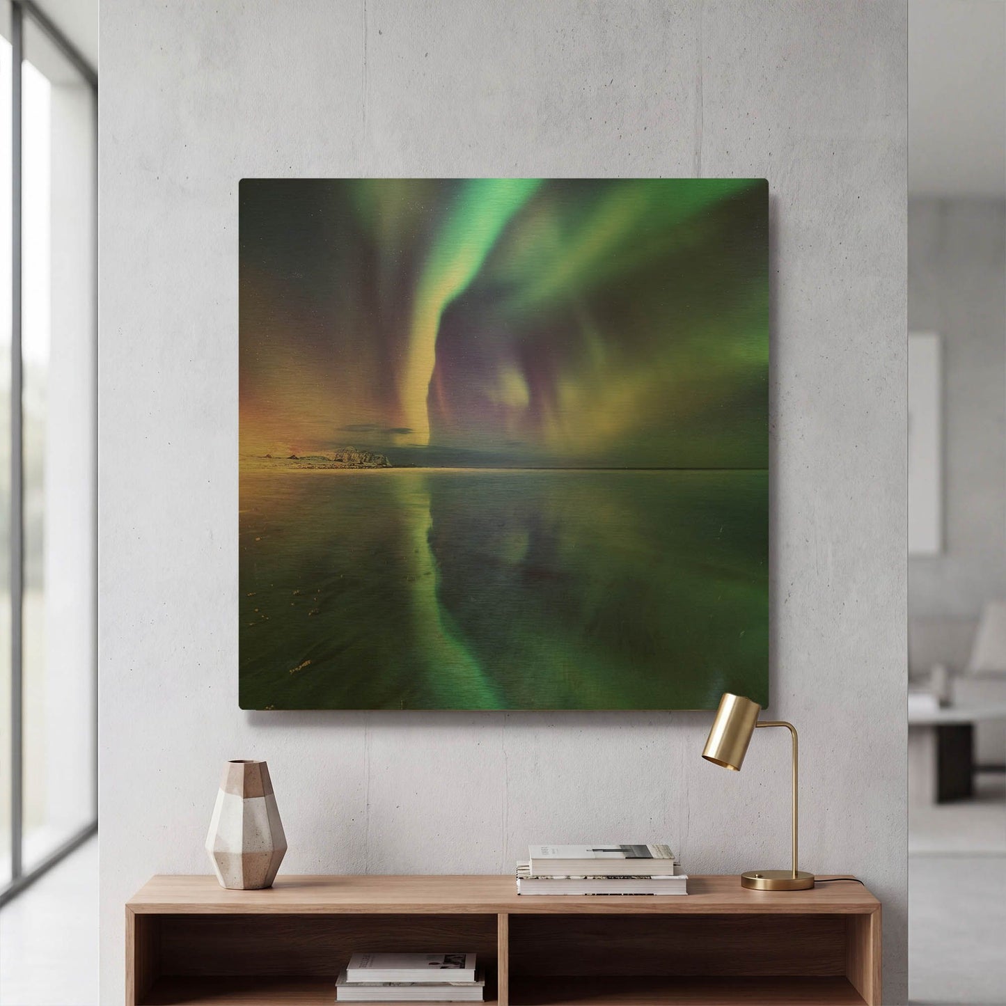 'Northern Lights In The Lofoten Islands Norway 4' By LUXE Gold Metal Wall Art