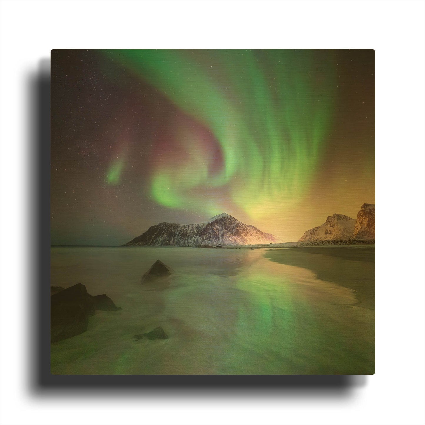 'Northern Lights In The Lofoten Islands Norway 5' By LUXE Gold Metal Wall Art