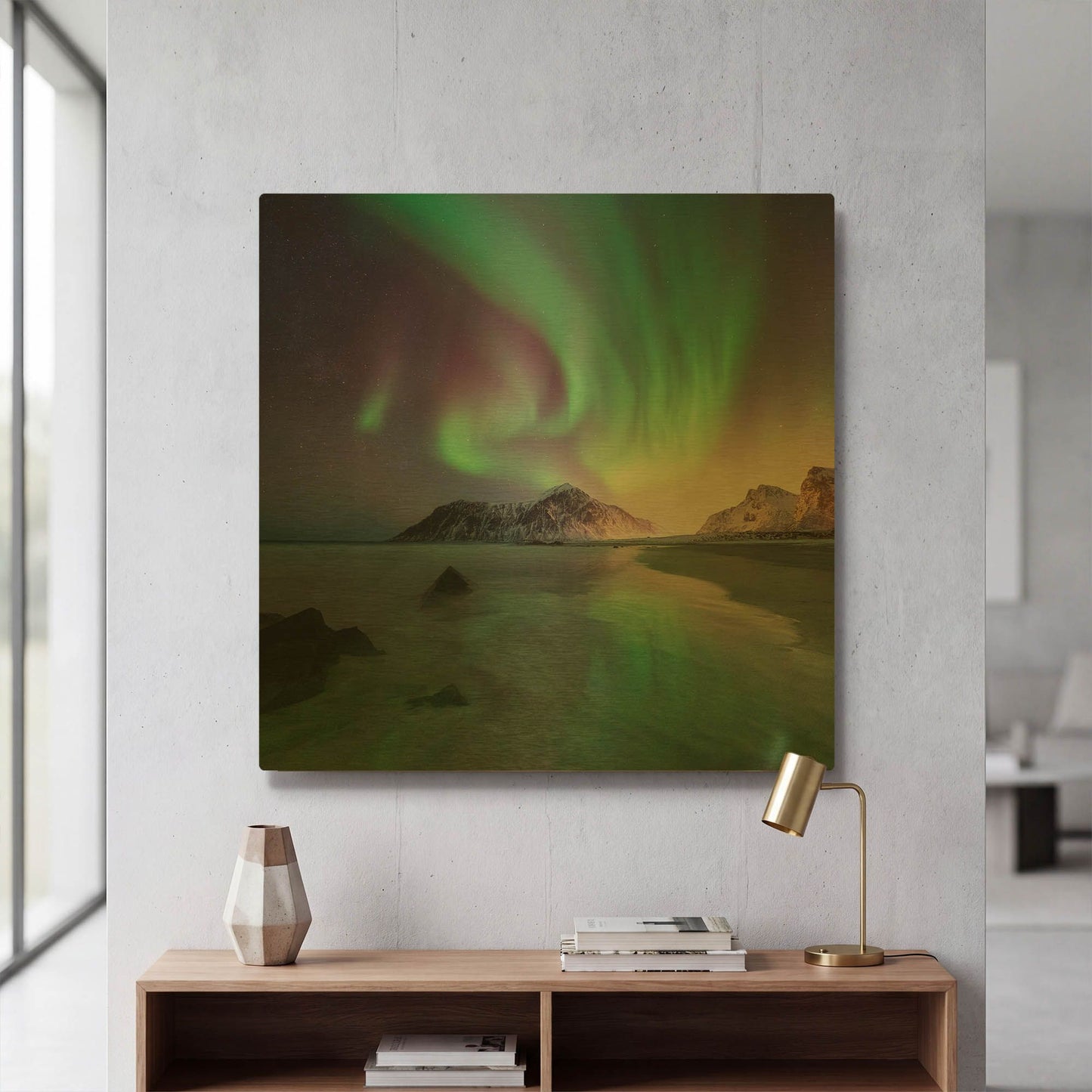 'Northern Lights In The Lofoten Islands Norway 5' By LUXE Gold Metal Wall Art