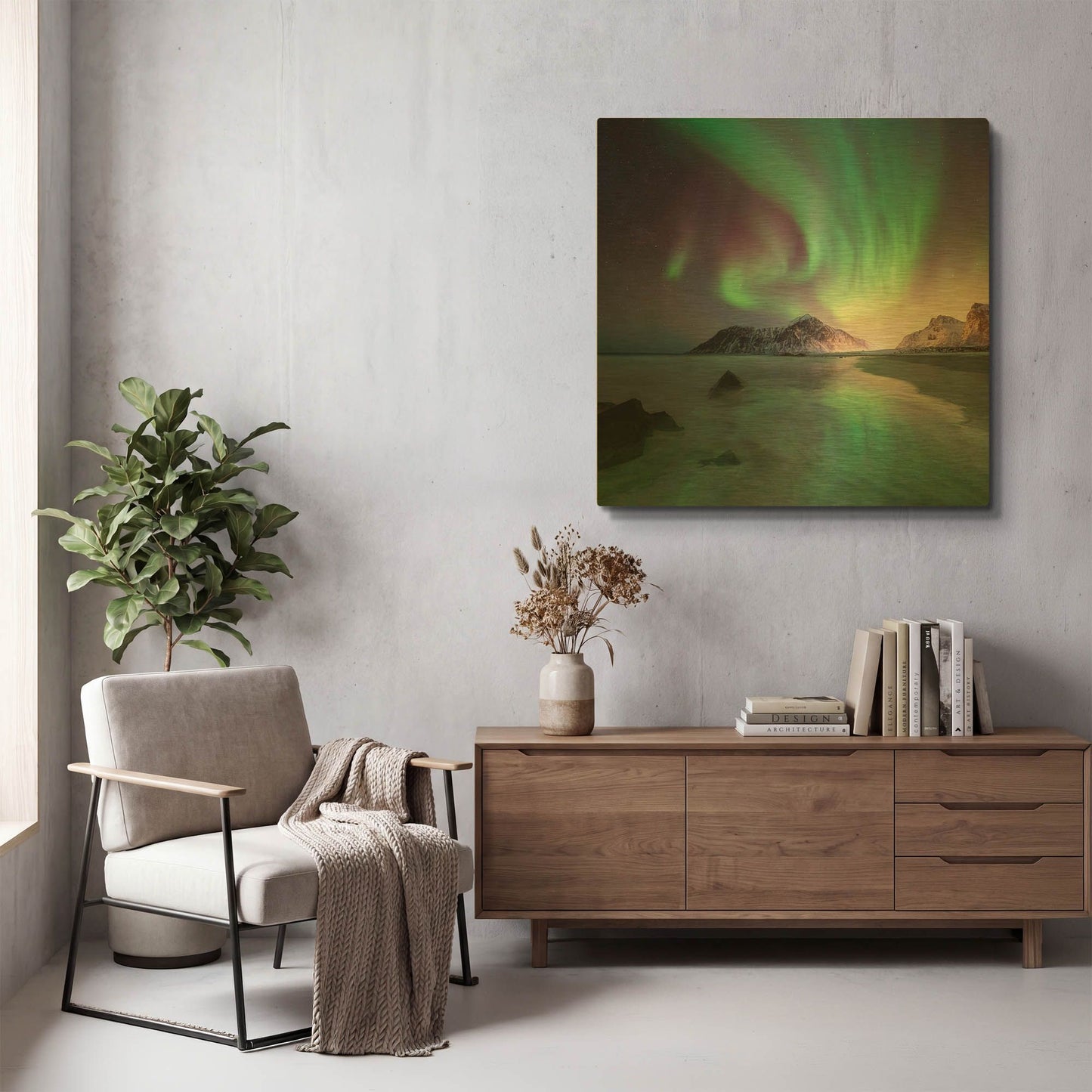 'Northern Lights In The Lofoten Islands Norway 5' By LUXE Gold Metal Wall Art
