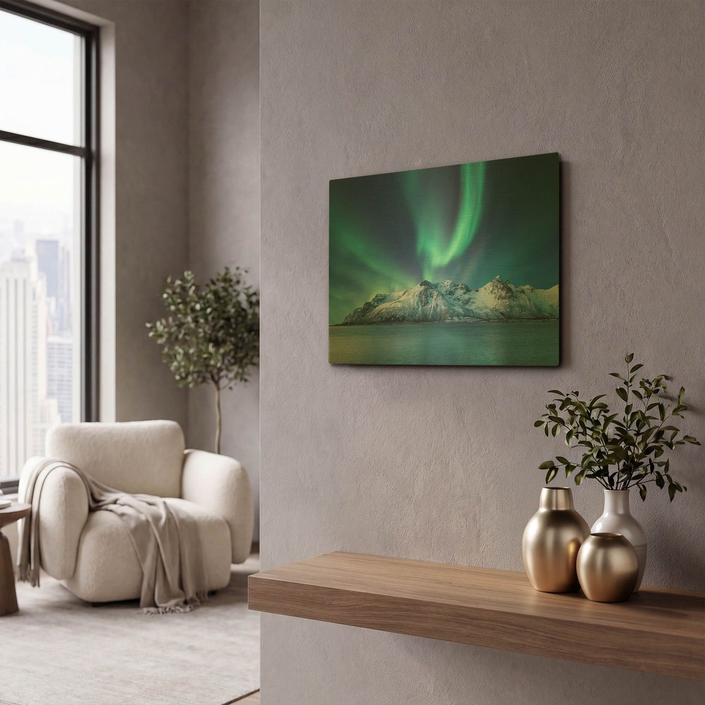 'Northern Lights In The Lofoten Islands Norway 6' By LUXE Gold Metal Wall Art