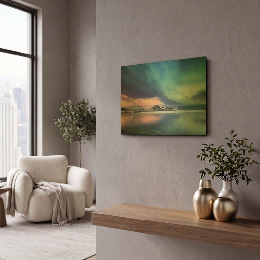 'Northern Lights In The Lofoten Islands Norway 8' By LUXE Gold Metal Wall Art