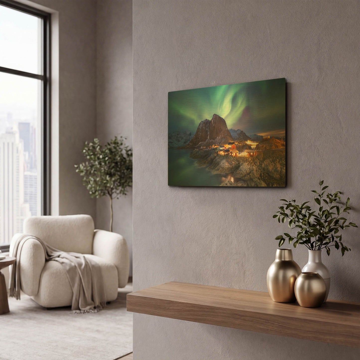 'Northern Lights In The Lofoten Islands Norway 9' By LUXE Gold Metal Wall Art