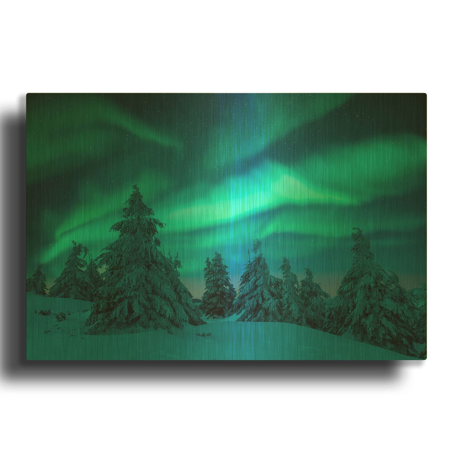 'Northern Lights In Winter Forest 2' By LUXE Gold Metal Wall Art
