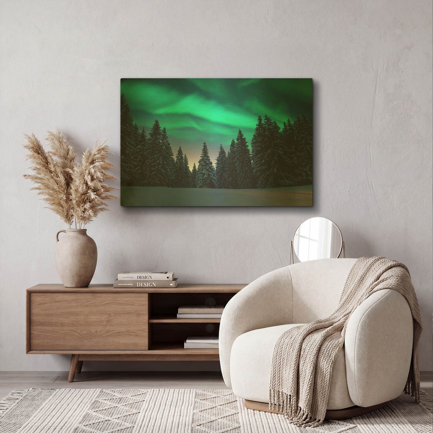 'Northern Lights In Winter Forest 3' By LUXE Gold Metal Wall Art