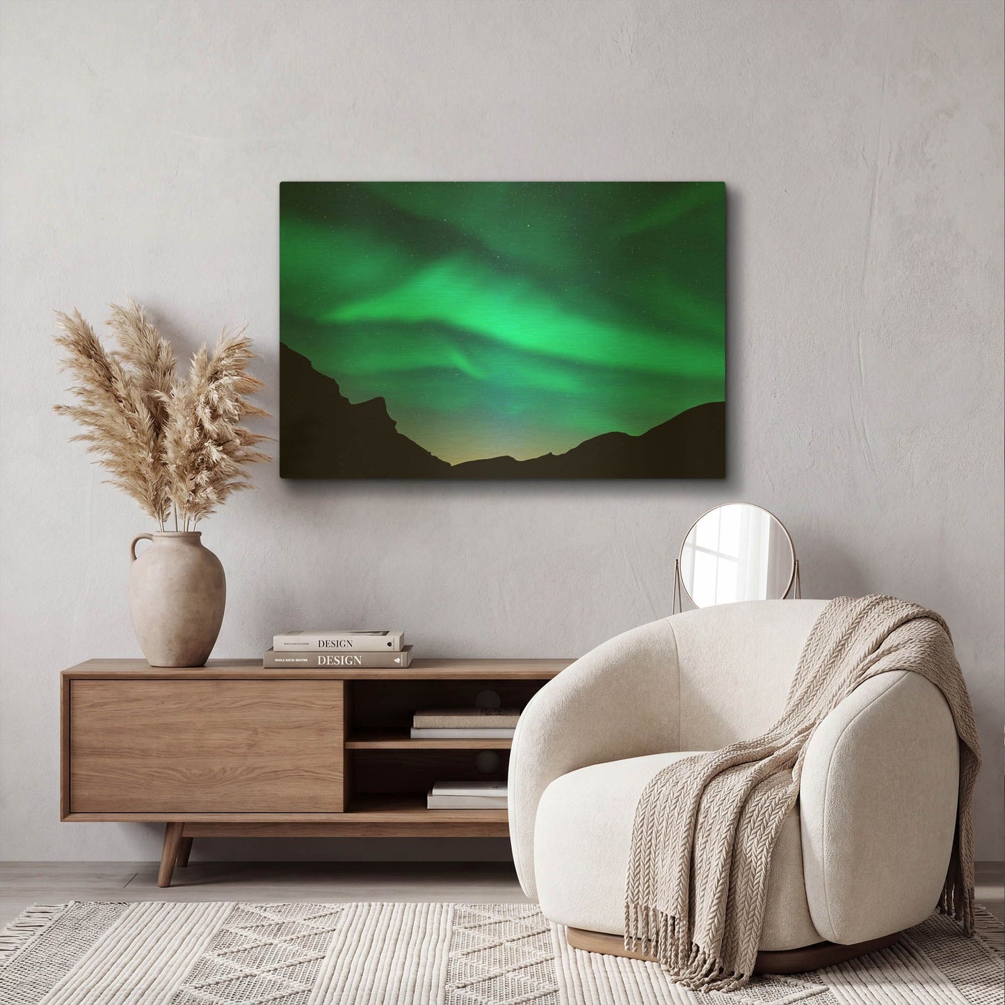 'Northern Lights In Winter Mountains' By LUXE Gold Metal Wall Art