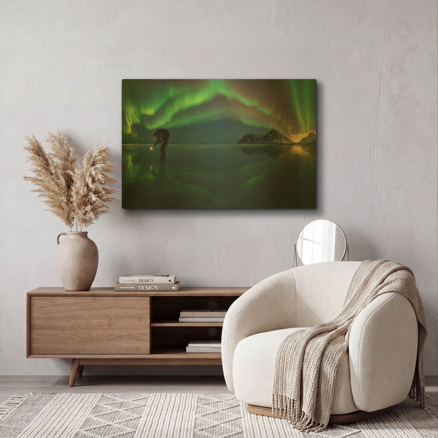 'Person On Ice During Northern Lights' By LUXE Gold Metal Wall Art
