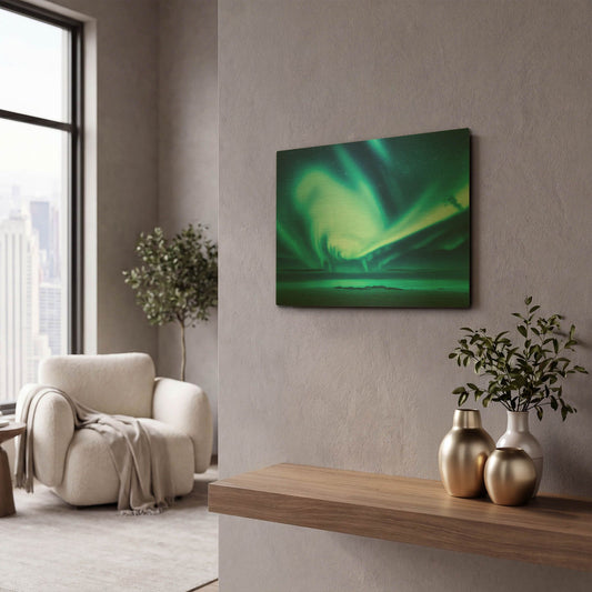 'Polar Lights Above The Sea Green Northern Lights' By LUXE Gold Metal Wall Art
