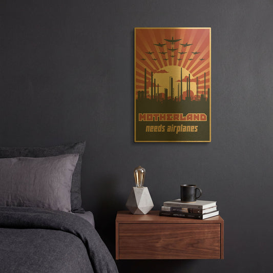 'Motherland Needs Airplanes' By LUXE Gold Metal Wall Art