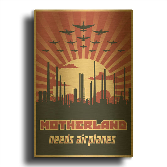 'Motherland Needs Airplanes' By LUXE Gold Metal Wall Art