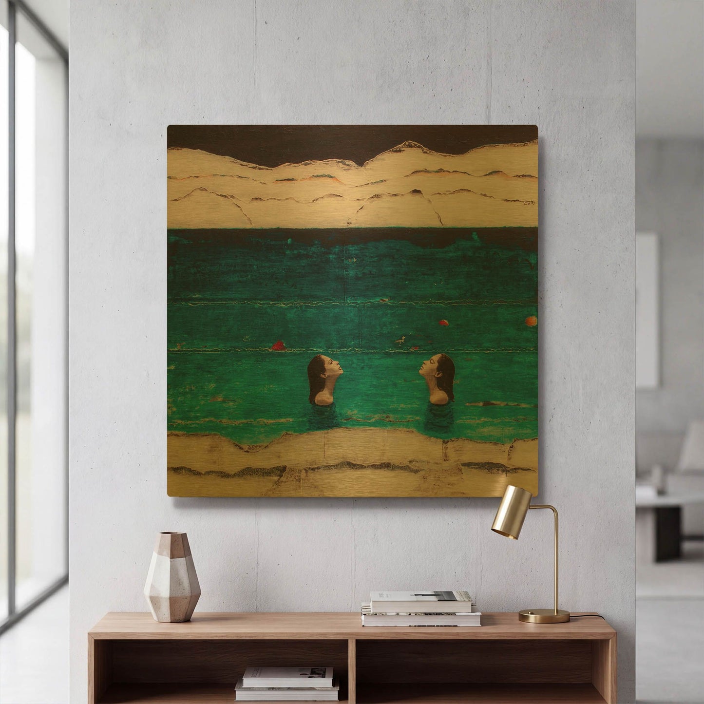 'Rising Waters Landscape Sqaures' By DB Waterman Gold Metal Wall Art