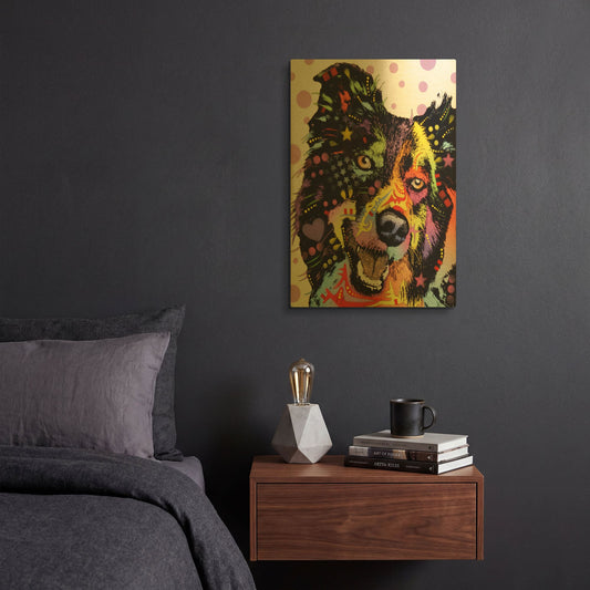 'Border Collie 1' By Dean Russo Gold Metal Wall Art