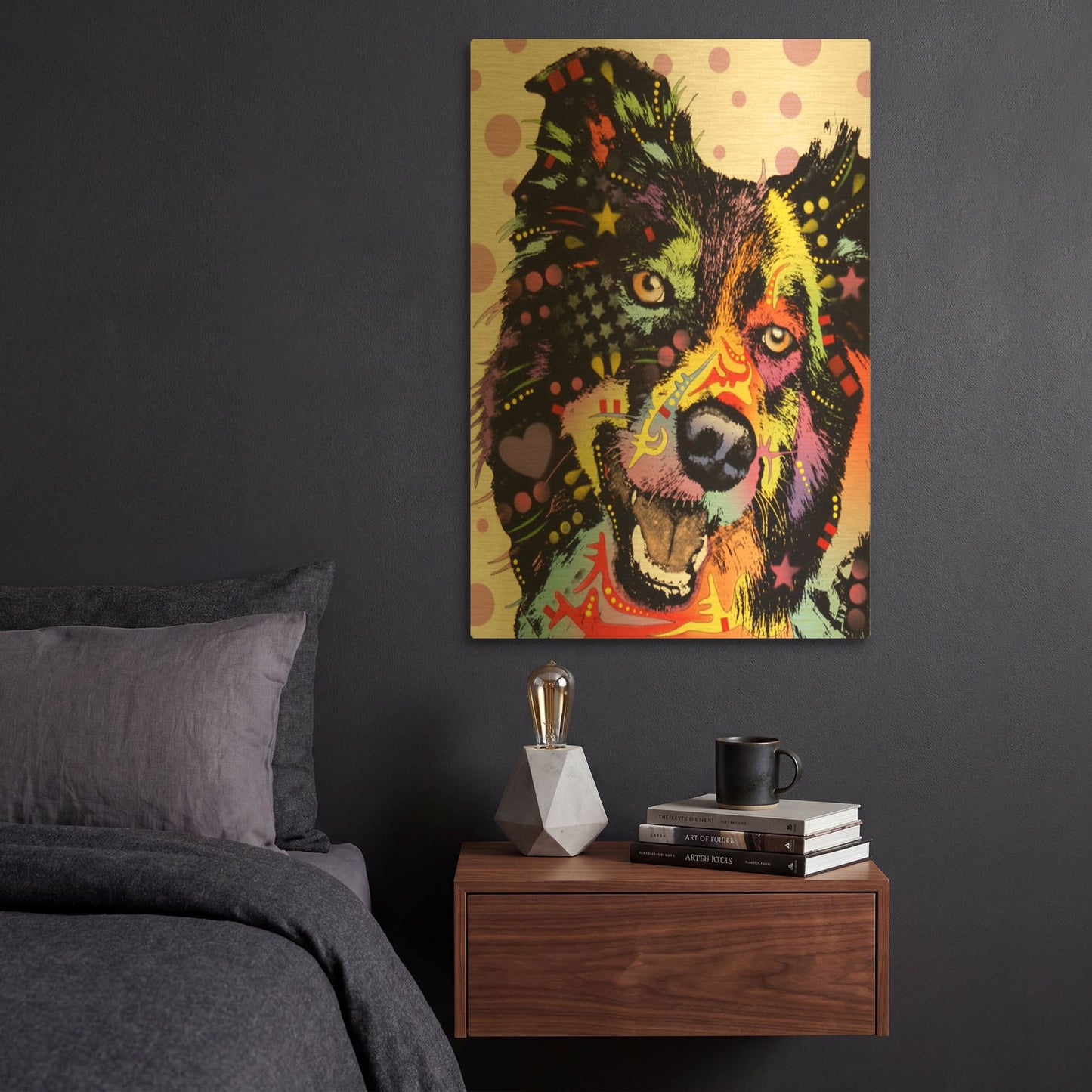 'Border Collie 1' By Dean Russo Gold Metal Wall Art