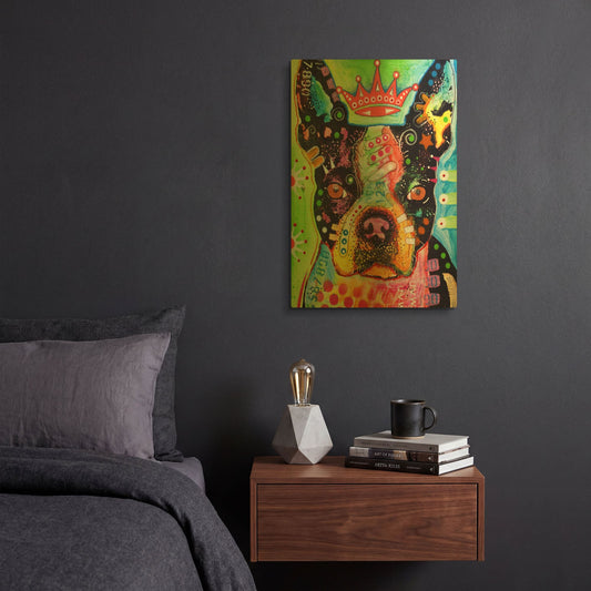 'Boston Terrier Crowned' By Dean Russo Gold Metal Wall Art