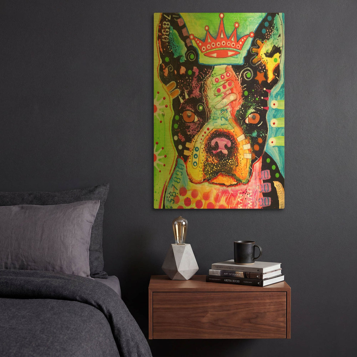 'Boston Terrier Crowned' By Dean Russo Gold Metal Wall Art