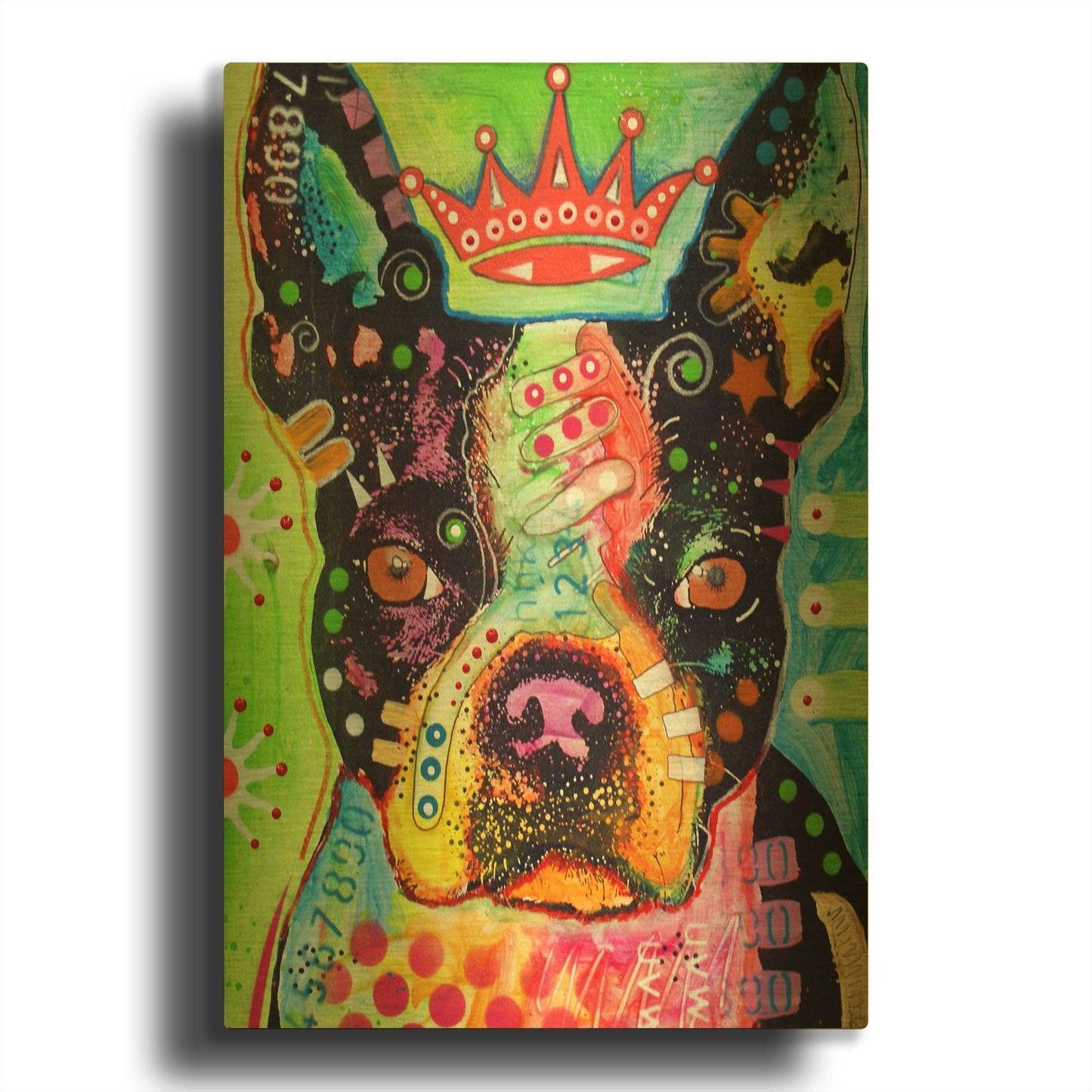 'Boston Terrier Crowned' By Dean Russo Gold Metal Wall Art