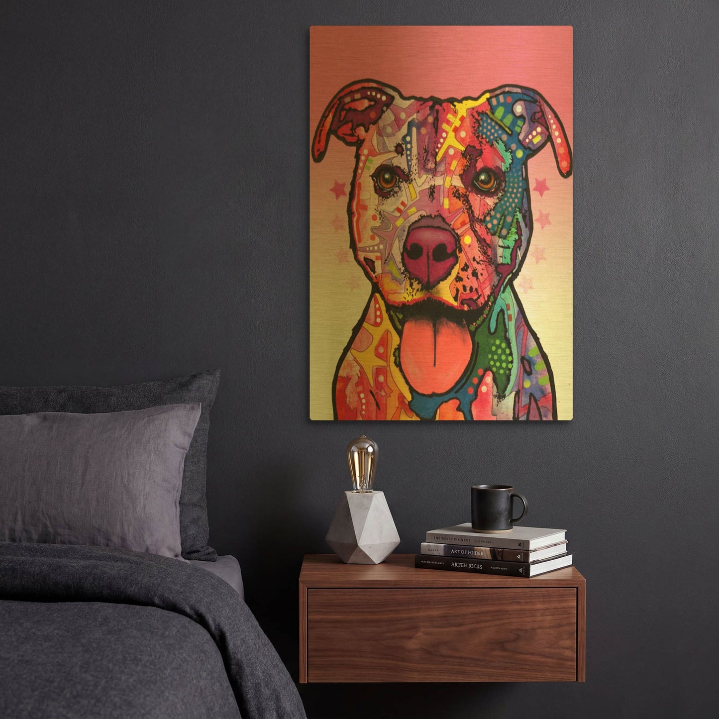 'Cherish The Pitbull' By Dean Russo Gold Metal Wall Art