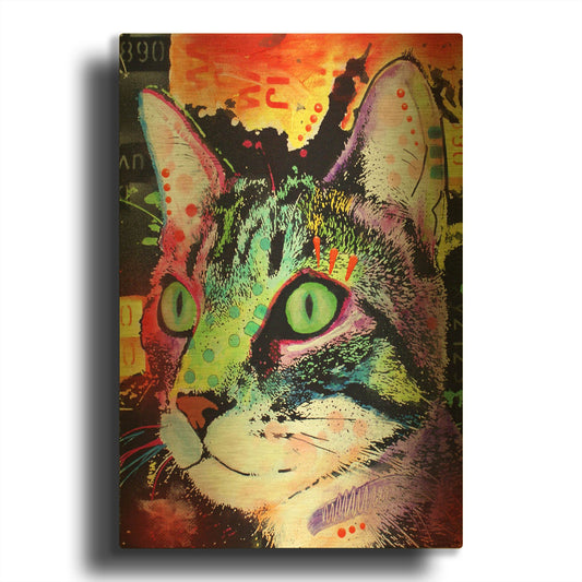 'Curiosity Cat' By Dean Russo Gold Metal Wall Art