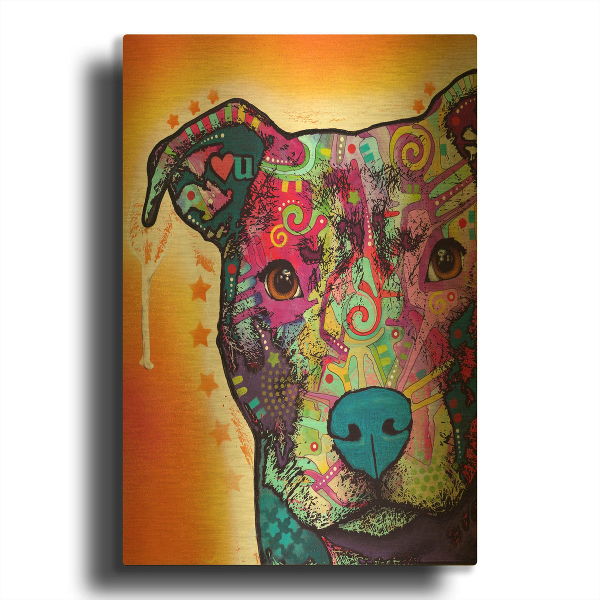 'Heart U Pit Bull' By Dean Russo Gold Metal Wall Art
