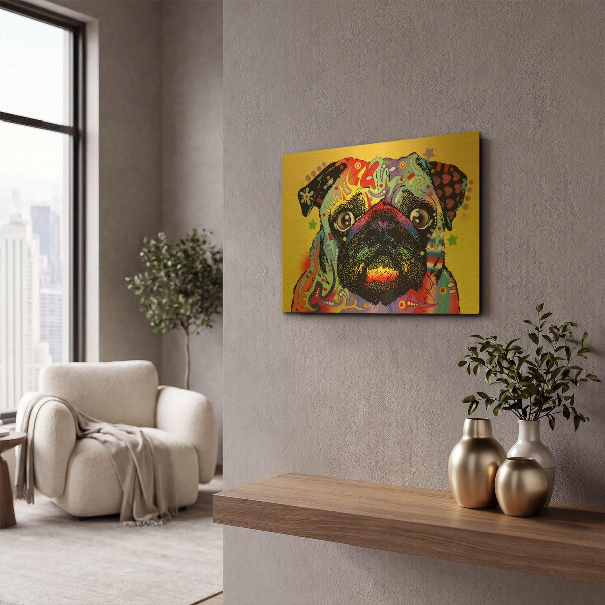 'Pug 1' By Dean Russo Gold Metal Wall Art