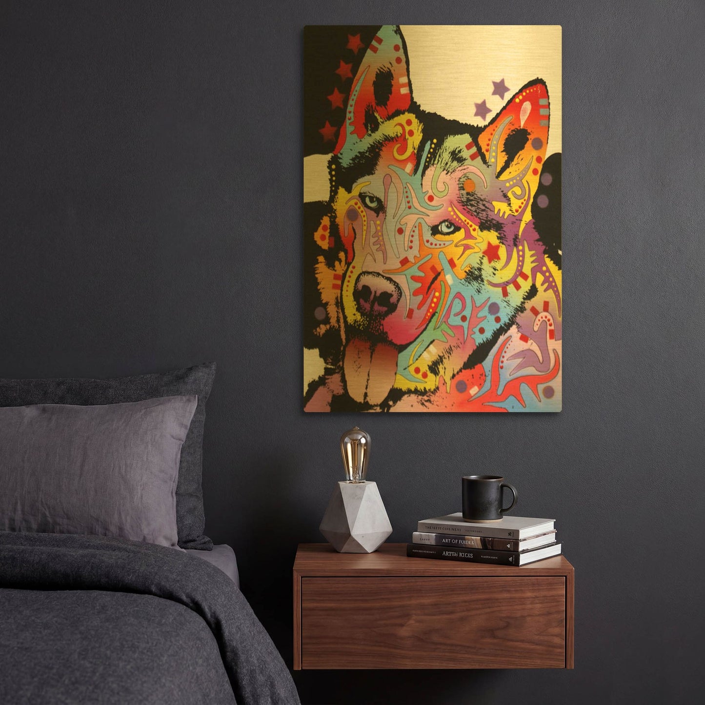 'Siberian Husky 1' By Dean Russo Gold Metal Wall Art