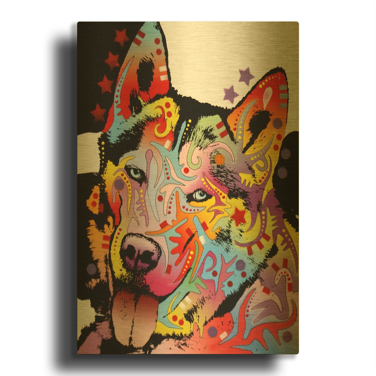 'Siberian Husky 1' By Dean Russo Gold Metal Wall Art