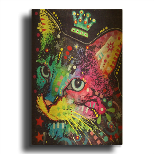 'Thinking Cat Crowned' By Dean Russo Gold Metal Wall Art