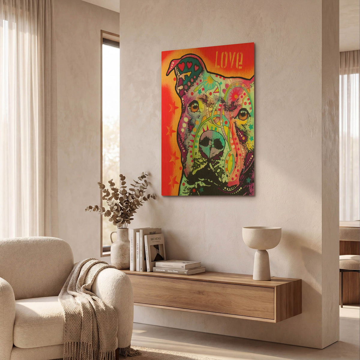 'Thoughtful Pitbull' By Dean Russo Gold Metal Wall Art