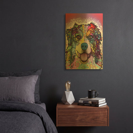 'Australian Shepherd' By Dean Russo Gold Metal Wall Art