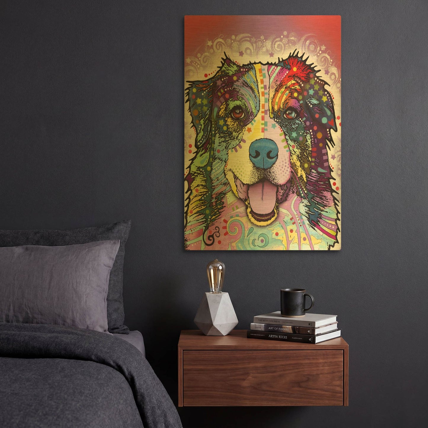 'Australian Shepherd' By Dean Russo Gold Metal Wall Art