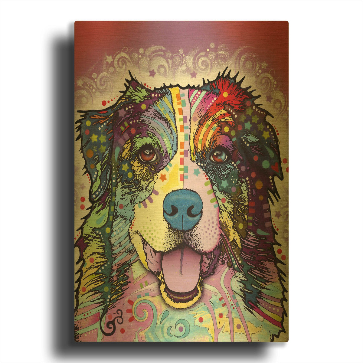 'Australian Shepherd' By Dean Russo Gold Metal Wall Art
