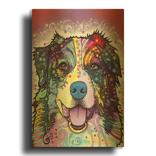'Australian Shepherd' By Dean Russo Gold Metal Wall Art