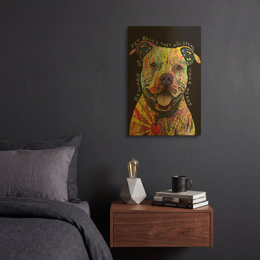 'Beware Of Pit Bulls' By Dean Russo Gold Metal Wall Art