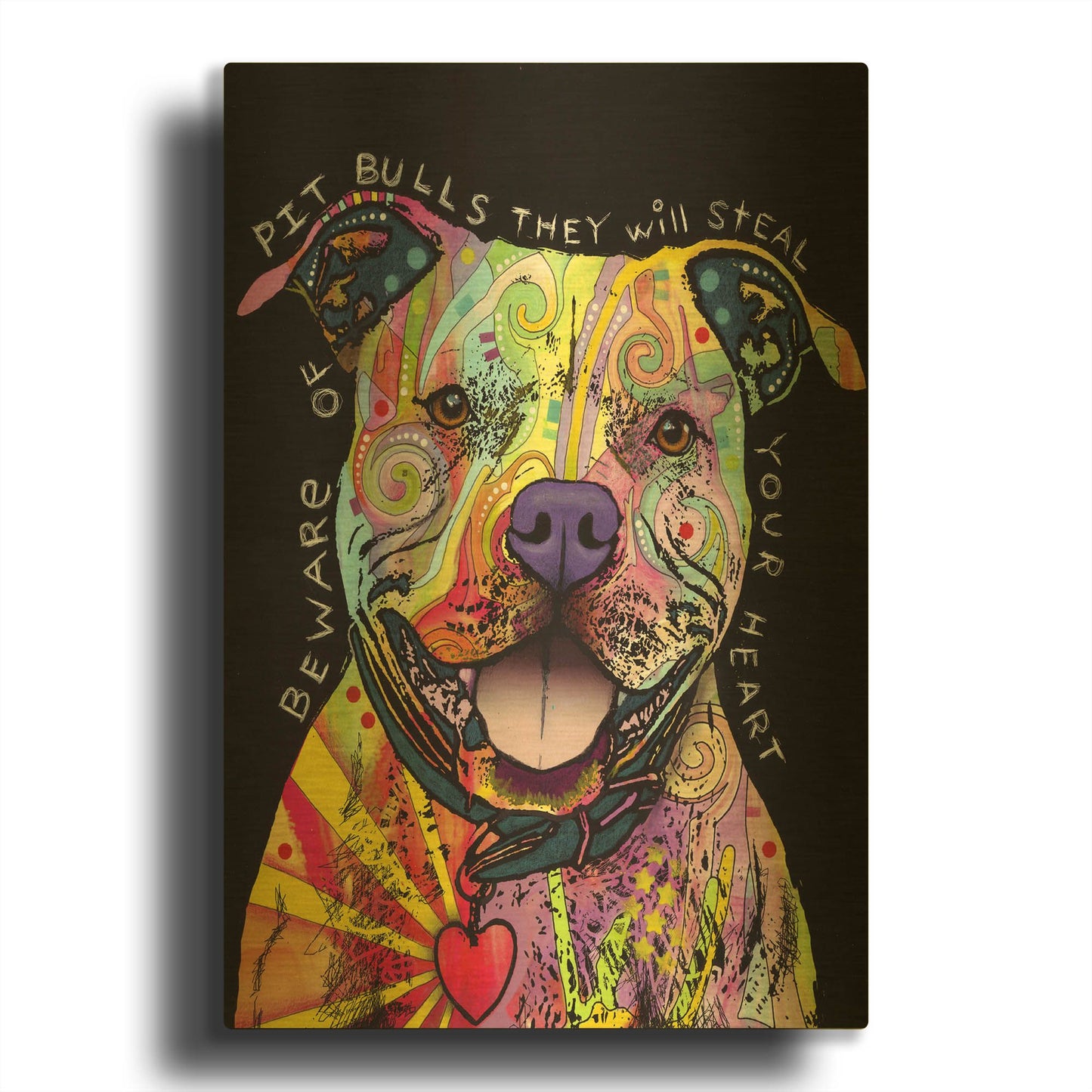 'Beware Of Pit Bulls' By Dean Russo Gold Metal Wall Art