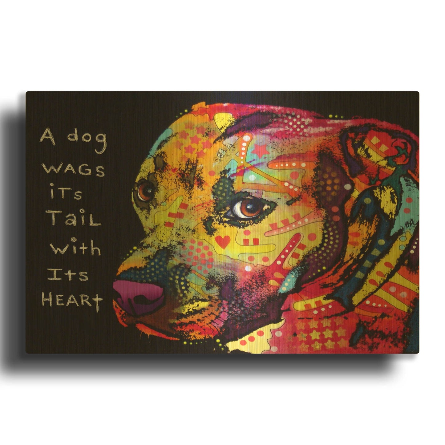'Gratitude Pitbull' By Dean Russo Gold Metal Wall Art