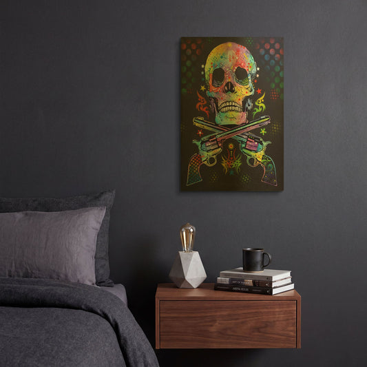 'Skull & Guns' By Dean Russo Gold Metal Wall Art