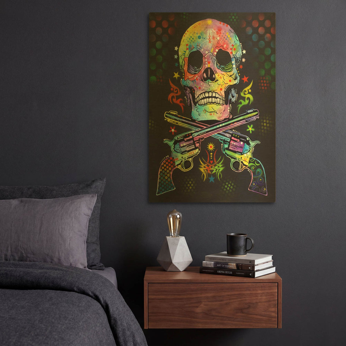 'Skull & Guns' By Dean Russo Gold Metal Wall Art