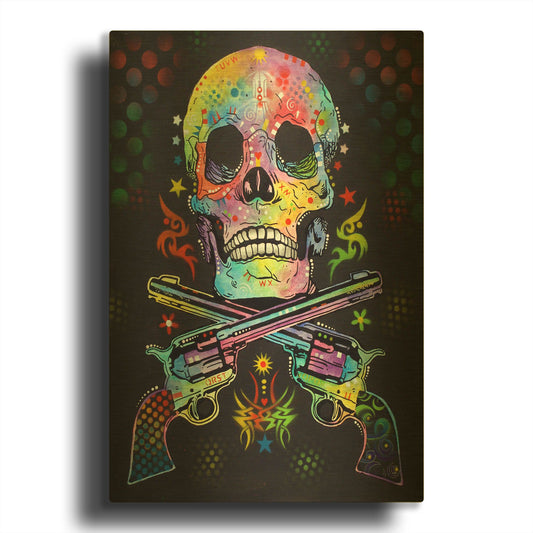 'Skull & Guns' By Dean Russo Gold Metal Wall Art