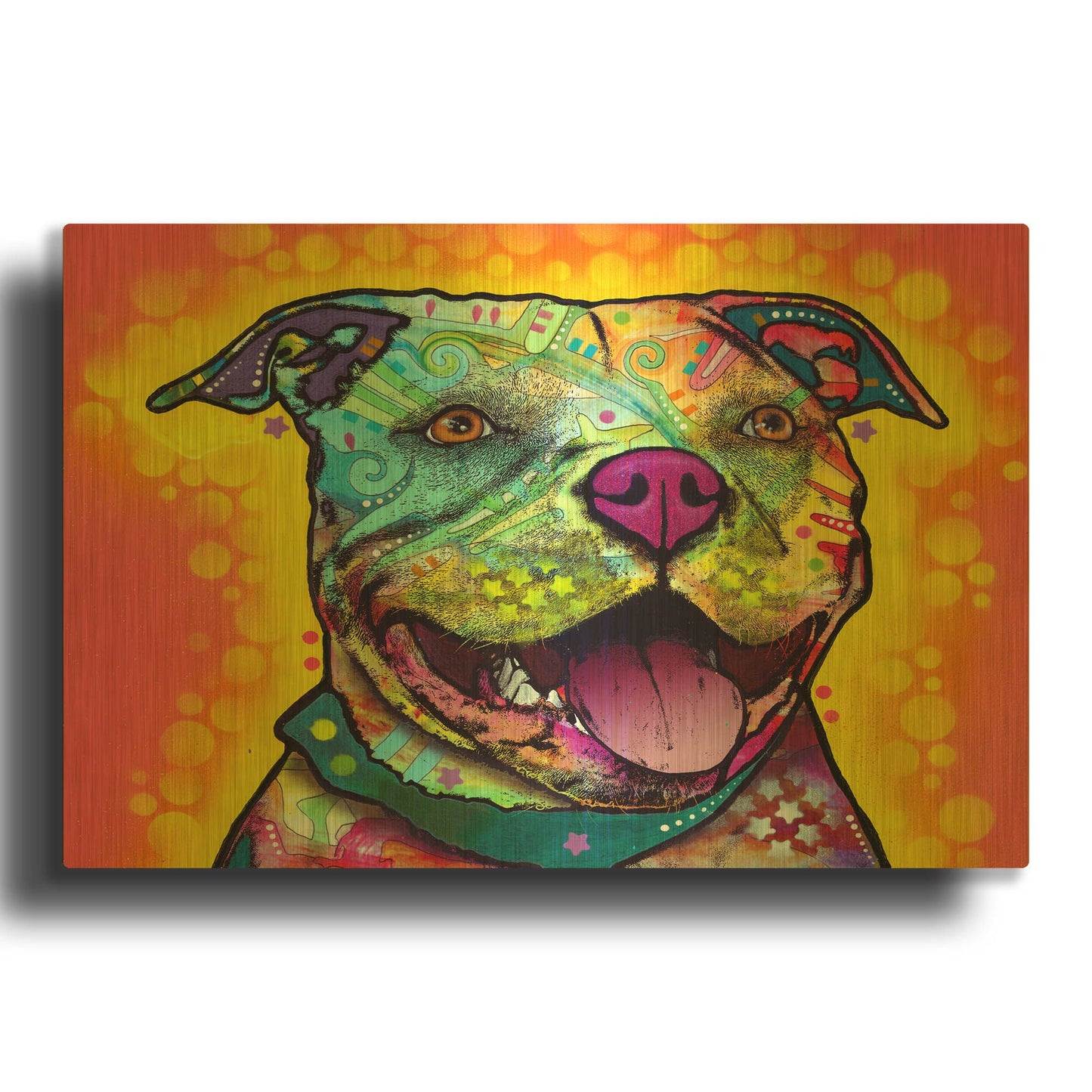 'Dewey Pit Bull' By Dean Russo Gold Metal Wall Art