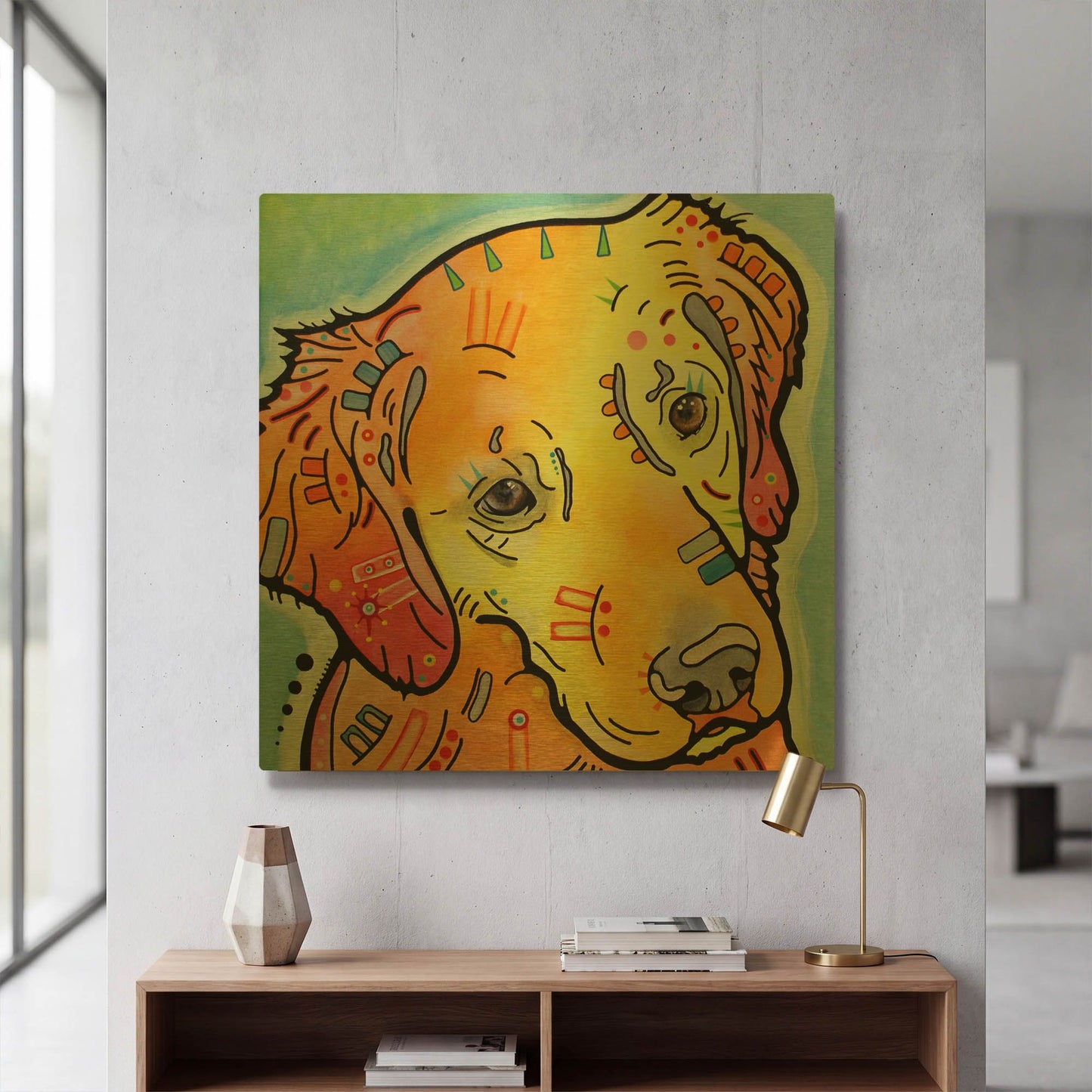 'The Golden(Ish) Retriever' By Dean Russo Gold Metal Wall Art